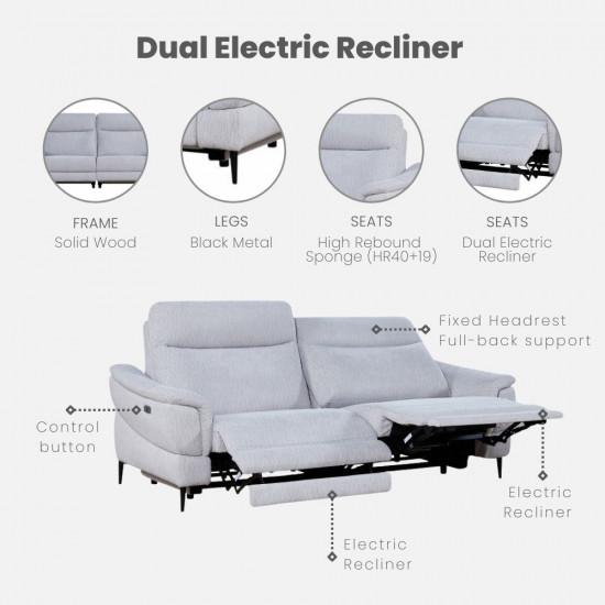 CLEO Dual Electric Recliner Sofa, 3-Seater, L206 CLEO Dual Electric Recliner Sofa, 3-Seater, L206
